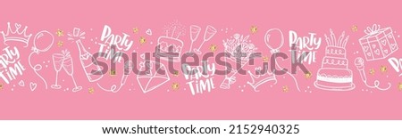 Fun hand drawn party seamless background with cakes, gift boxes, balloons and party decoration. Great for birthday parties, textiles, banners, wallpapers, wrapping - vector design  Stockfoto © 