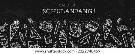 Cute hand drawn back to school seamless pattern with text in German 
