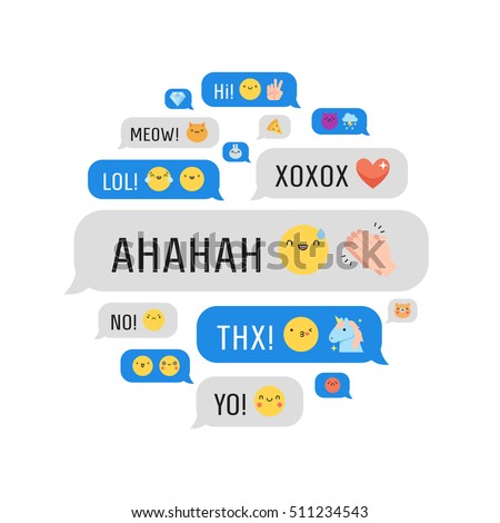Messages with cute emoji and text circle illustration.