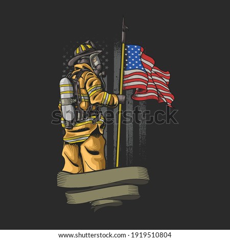 
brave american firefighter illustration vector