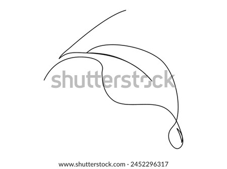 Drop of water dripping off a leaf, one line drawing vector illustration.
