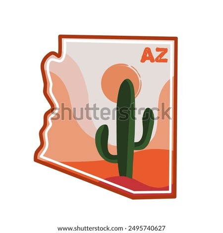 Arizona map with cactus in simple art design perfect for print, apparel, etc