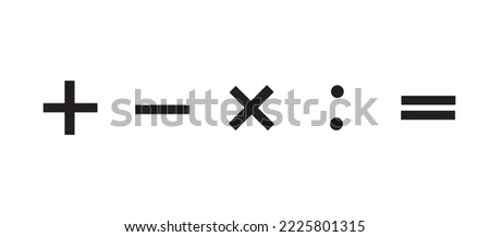 mathematical signs plus, minus, multiply, divide, equal, isolated on a white background, flat design style