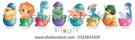 Cute little newborn dinosaur friends with watercolor illustration