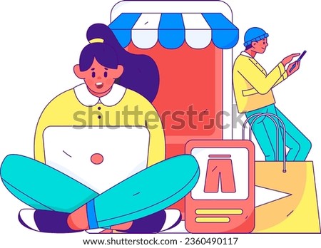 Festive Shopping E-Commerce Online Shopping People Flat Vector Concept Operation Hand Drawn Illustration
