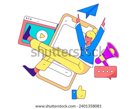 Virtual characters social communication concept business flat vector hand drawn illustration
