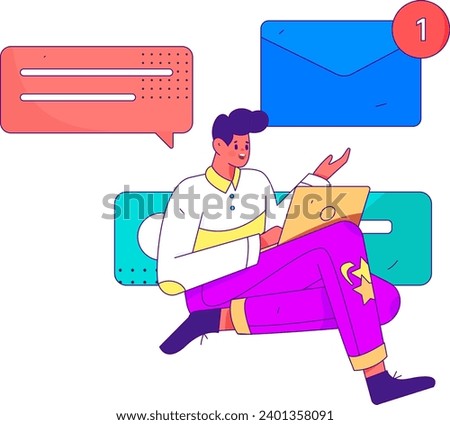 Virtual characters social communication concept business flat vector hand drawn illustration
