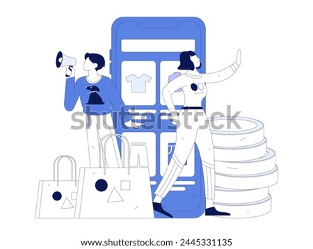 Holiday shopping people doing e-commerce online shopping flat vector concept operation hand drawn illustration
