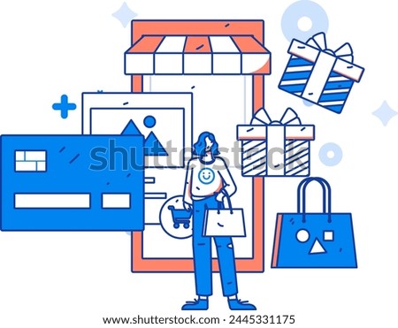 Holiday shopping people doing e-commerce online shopping flat vector concept operation hand drawn illustration
