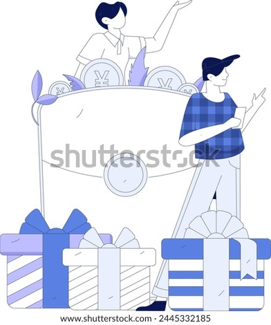 Holiday shopping people doing e-commerce online shopping flat vector concept operation hand drawn illustration
