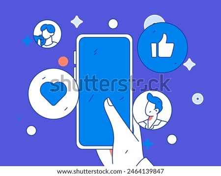 Virtual characters social communication concept business flat vector hand drawn illustration
