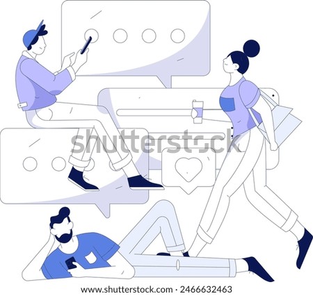 Virtual characters social communication concept business flat vector hand drawn illustration
