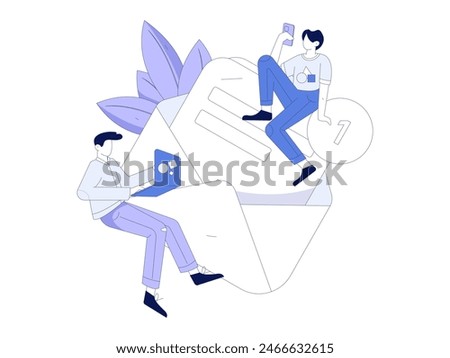 Virtual characters social communication concept business flat vector hand drawn illustration
