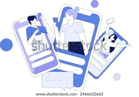 Virtual characters social communication concept business flat vector hand drawn illustration
