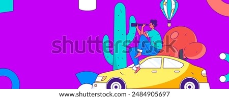 Flat vector concept operation hand drawn illustration of people taking a taxi
