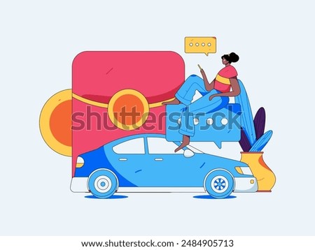 Flat vector concept operation hand drawn illustration of people taking a taxi
