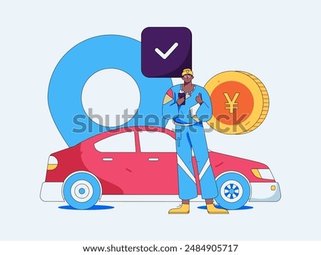 Flat vector concept operation hand drawn illustration of people taking a taxi
