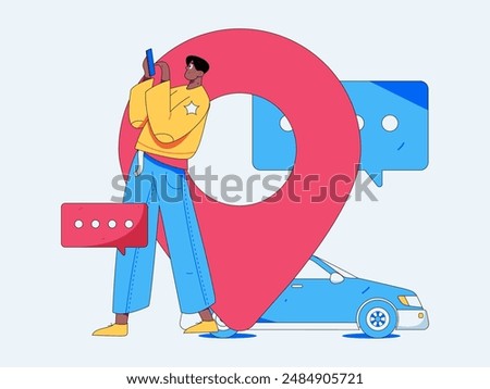 Flat vector concept operation hand drawn illustration of people taking a taxi
