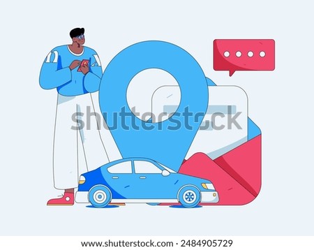 Flat vector concept operation hand drawn illustration of people taking a taxi
