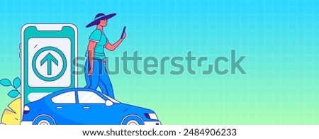 Flat vector concept operation hand drawn illustration of people taking a taxi
