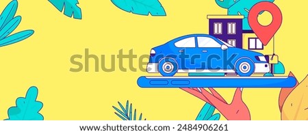 Flat vector concept operation hand drawn illustration of people taking a taxi
