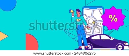 Flat vector concept operation hand drawn illustration of people taking a taxi
