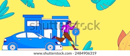 Flat vector concept operation hand drawn illustration of people taking a taxi
