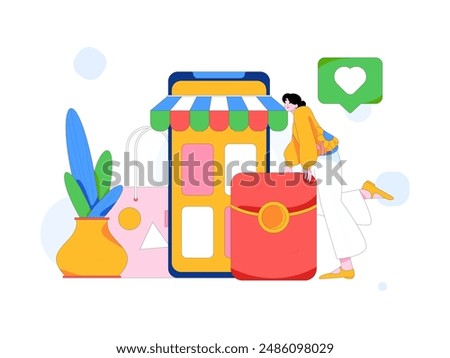 Holiday shopping people doing e-commerce online shopping flat vector concept operation hand drawn illustration
