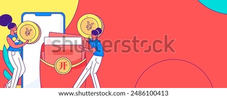 Holiday shopping people doing e-commerce online shopping flat vector concept operation hand drawn illustration
