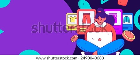 Holiday shopping people doing e-commerce online shopping flat vector concept operation hand drawn illustration
