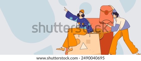 Holiday shopping people doing e-commerce online shopping flat vector concept operation hand drawn illustration
