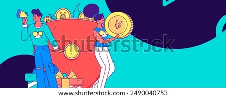 Holiday shopping people doing e-commerce online shopping flat vector concept operation hand drawn illustration
