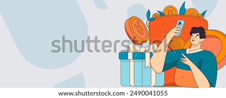 Holiday shopping people doing e-commerce online shopping flat vector concept operation hand drawn illustration
