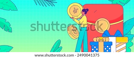 Holiday shopping people doing e-commerce online shopping flat vector concept operation hand drawn illustration
