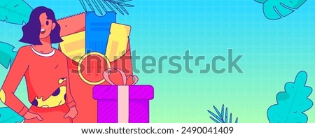 Holiday shopping people doing e-commerce online shopping flat vector concept operation hand drawn illustration
