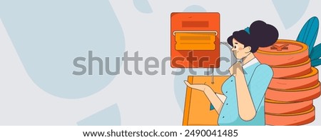 Holiday shopping people doing e-commerce online shopping flat vector concept operation hand drawn illustration
