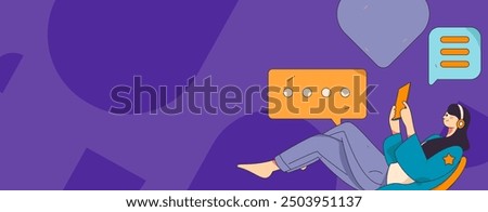 Virtual characters social communication concept business flat vector hand drawn illustration
