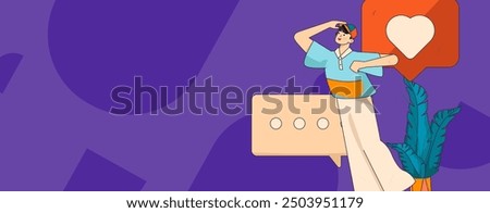 Virtual characters social communication concept business flat vector hand drawn illustration
