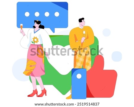 Virtual characters social communication concept business flat vector hand drawn illustration
