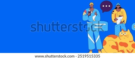 Virtual characters social communication concept business flat vector hand drawn illustration
