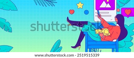 Virtual characters social communication concept business flat vector hand drawn illustration
