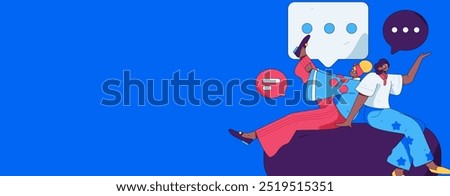 Virtual characters social communication concept business flat vector hand drawn illustration
