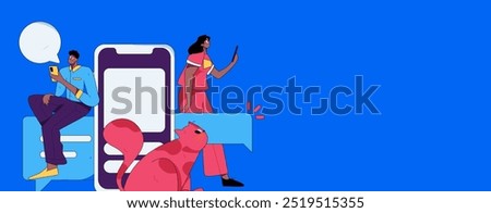 Virtual characters social communication concept business flat vector hand drawn illustration
