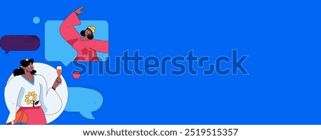 Virtual characters social communication concept business flat vector hand drawn illustration
