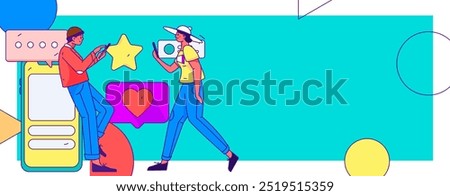 Virtual characters social communication concept business flat vector hand drawn illustration
