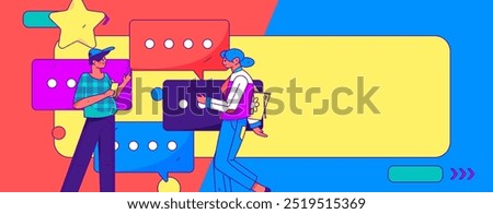 Virtual characters social communication concept business flat vector hand drawn illustration
