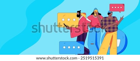 Virtual characters social communication concept business flat vector hand drawn illustration
