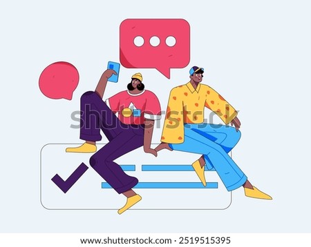 Virtual characters social communication concept business flat vector hand drawn illustration
