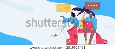 Virtual characters social communication concept business flat vector hand drawn illustration
