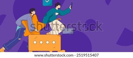 Virtual characters social communication concept business flat vector hand drawn illustration
